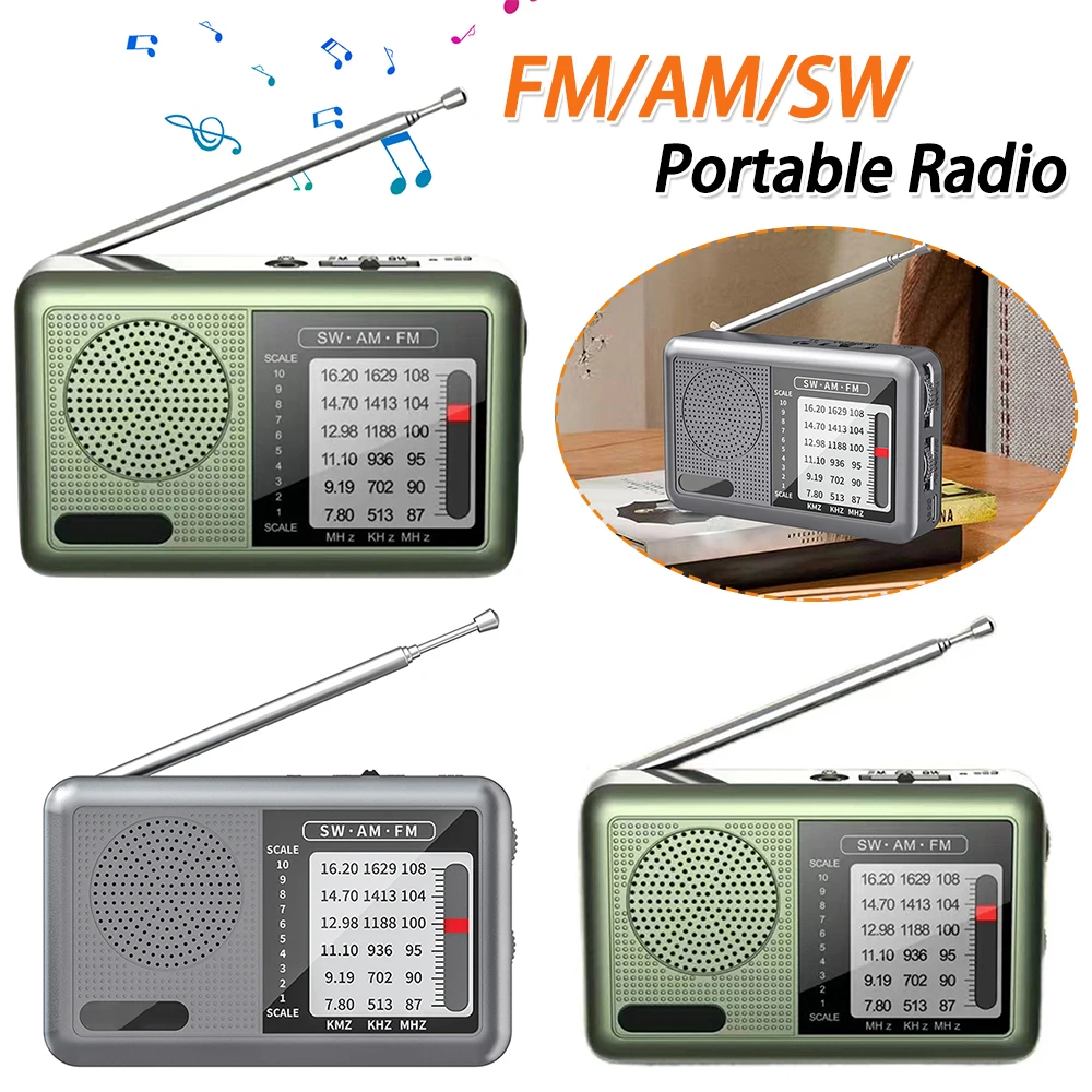 

Портативное радио с перезаряжаемой батареей и наушниками FM AM SW, радио, подарки для пожилых людей и пожилых людей