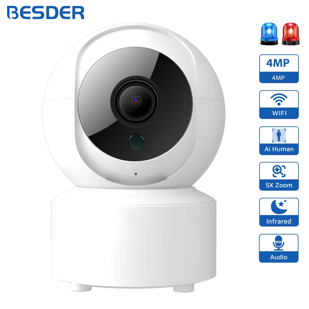 BESDER IP Camera 4MP Baby Monitor Two Way Audio Indoor Mini PTZ WiFi Camera CCTV Video Surveillance Cameras Security IP Cameras