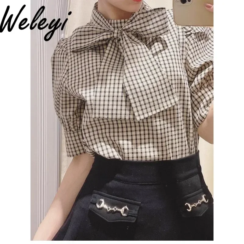 

Japanese Style Sweet Blouse 2024 Women's Versatile Top Summer Clothes Commuter White Collar Big Bow Ribbon Bottoming Loose Shirt