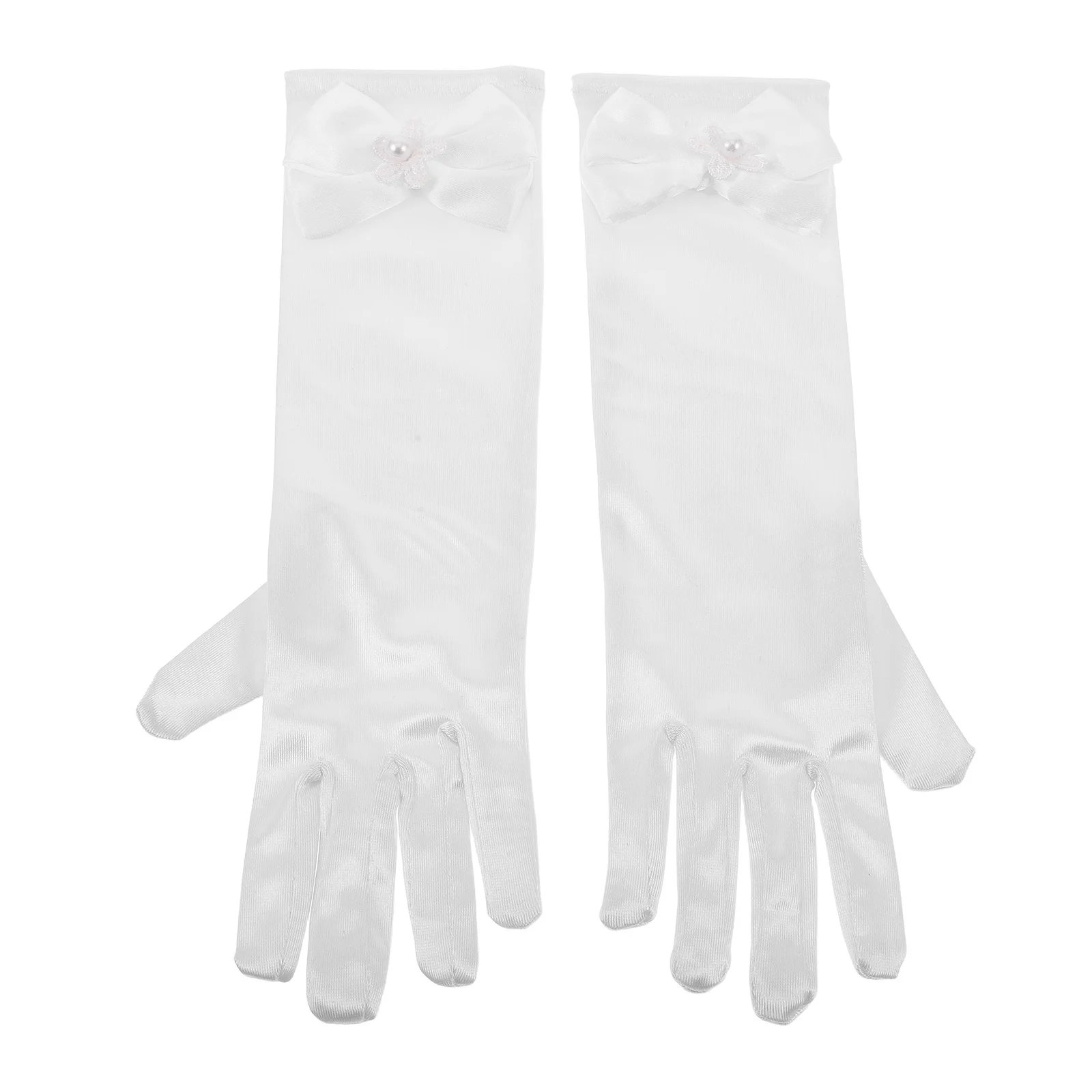 

2pcs 'S Gloves White Satin 11.4" Long Formal Gloves For Wedding Party Tea Time Praise Dance Costume Dress Up