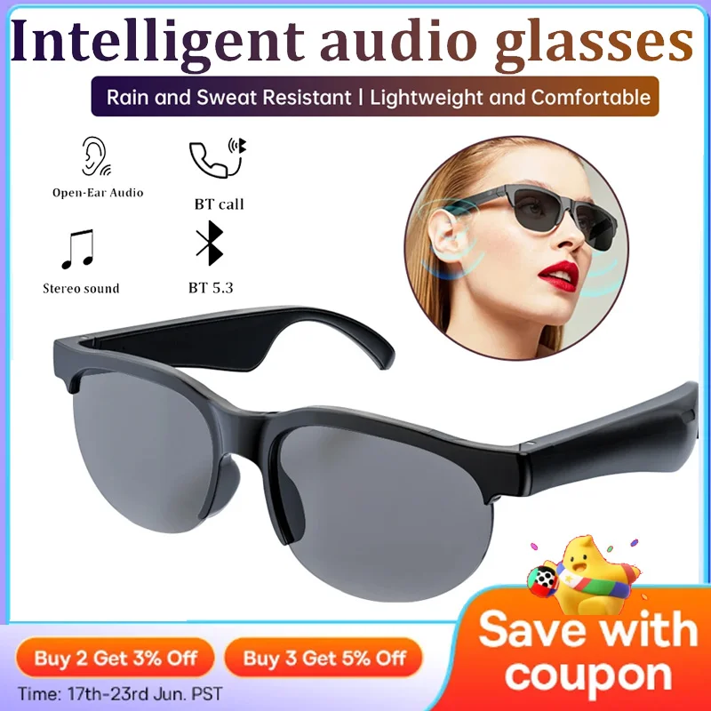 Smart Glasses Earphone Anti-Blu-ray Stereo headset Dual Speaker Touch Wireless Bluetooth Sunglasses Headphone Travel