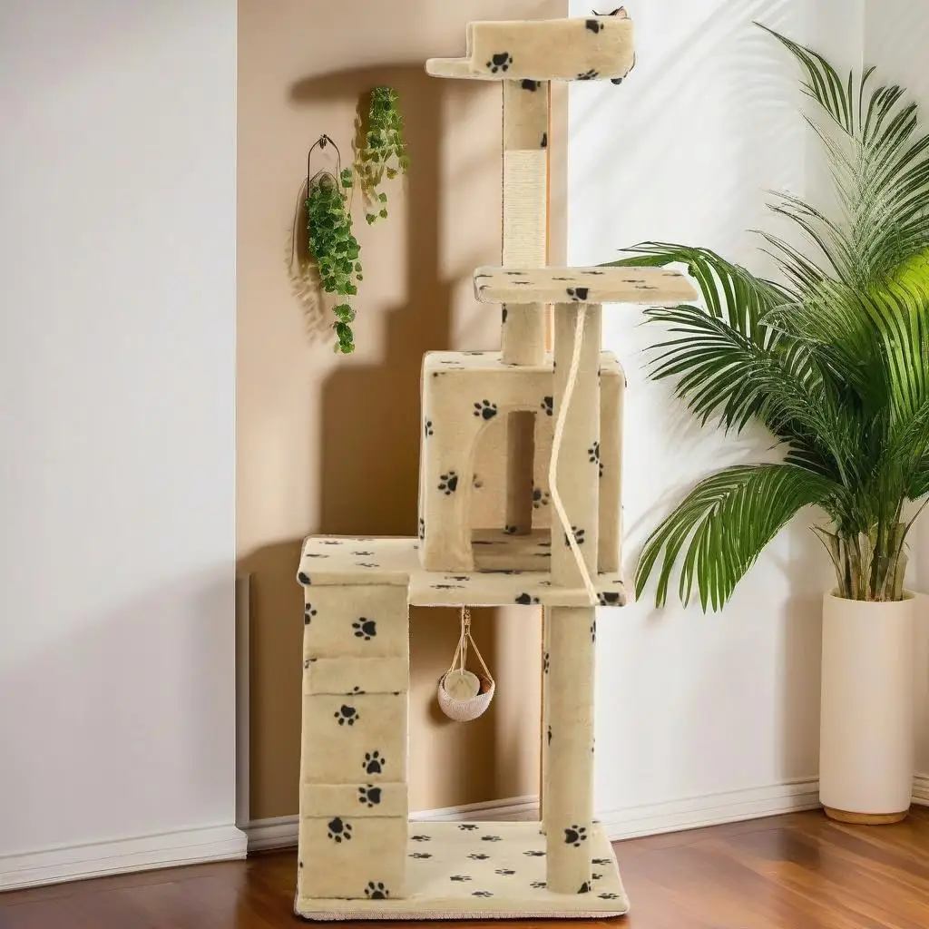 for CAT Tree with Sisal Scratching Posts 120 cm Beige Paw Prints