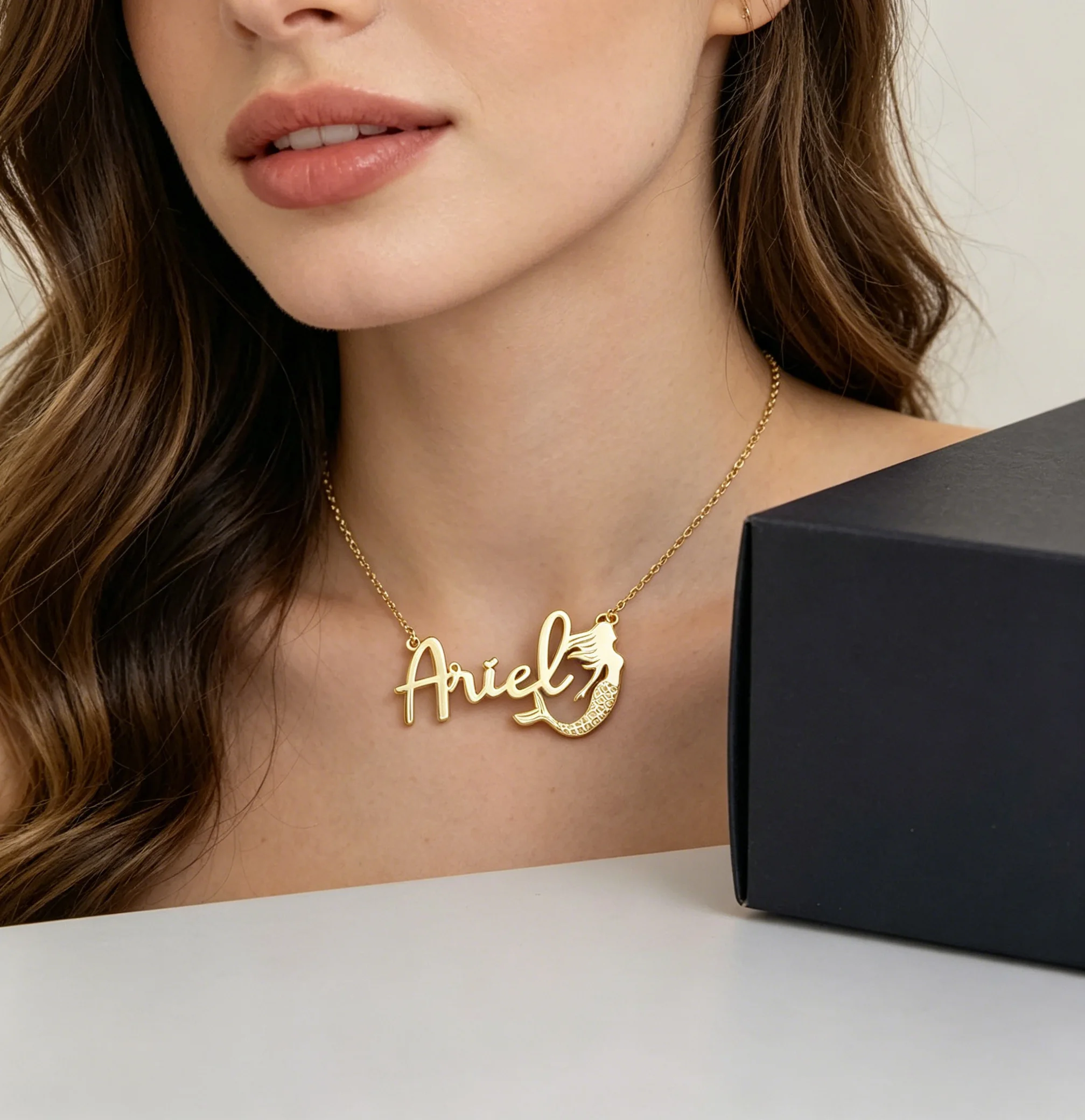 Custom Carve Mermaid Necklace Personalized Name Necklaces For Women Men Bespoke Cartoon Nameplate Choker Stainless Steel Jewelry
