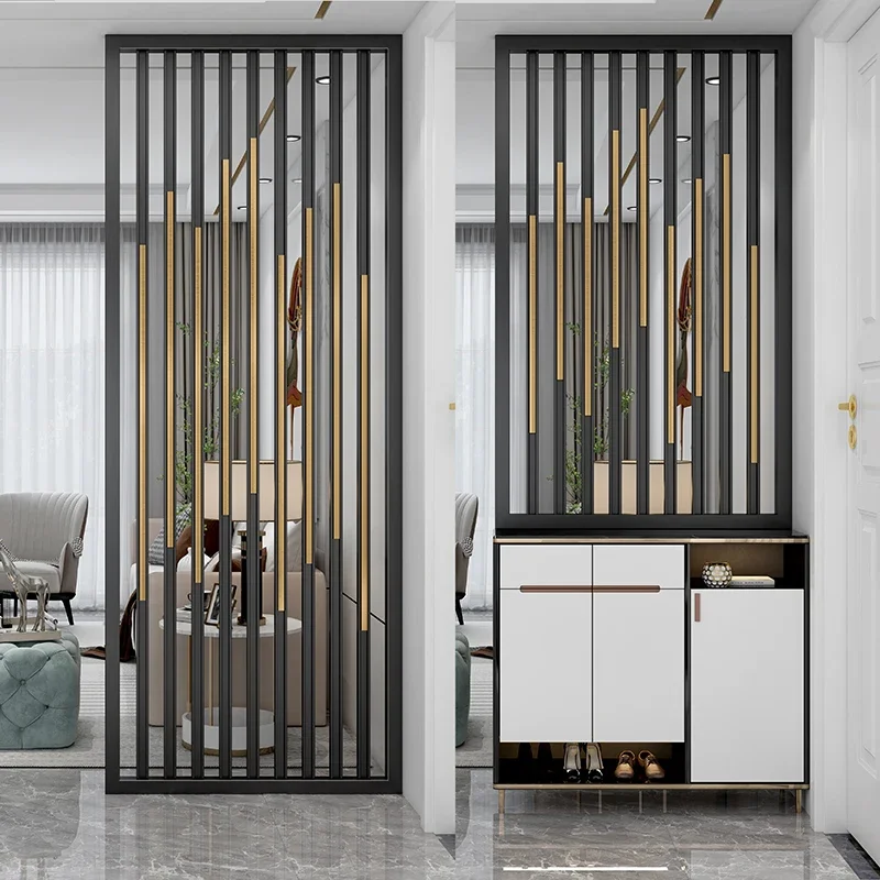 

Stainless steel screen partition, light luxury titanium metal into the living room, modern simple openwork entrance wall,