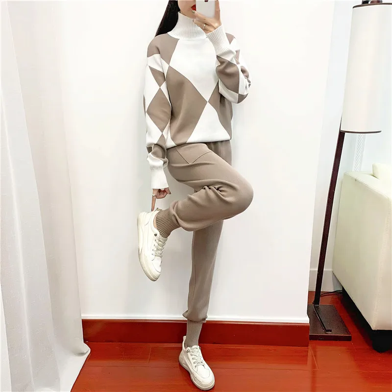 Winter Two Piece Sets Women Tracksuit Knitted Suit 2023 Autumn Trouser Suits Female Sweatshirt Solid Sports Pullovers Sportswear