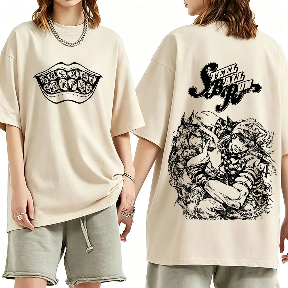 Anime JoJo Bizarre Adventure STEEL BALL RUN Gyro Zeppeli T Shirts Men Women Clothing 100% Cotton Oversized Short Sleeves T-Shirt