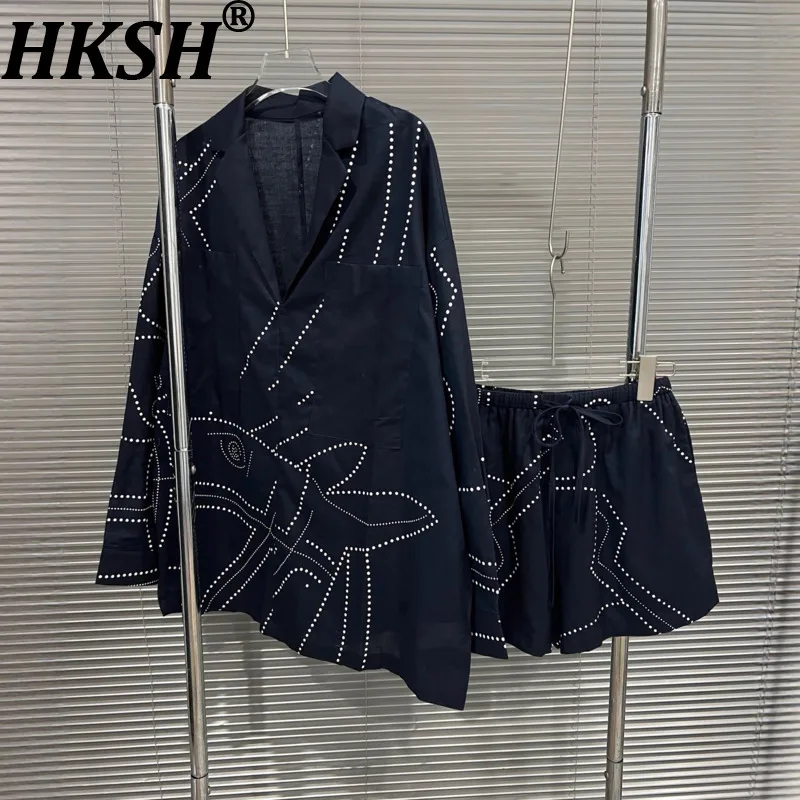 

HKSH рубашка для женщин, осенняя новинка, отложной воротник, длинный рукав, контрастный цвет, элегантный стильный топ, повседневные шорты на шнурке HK10745