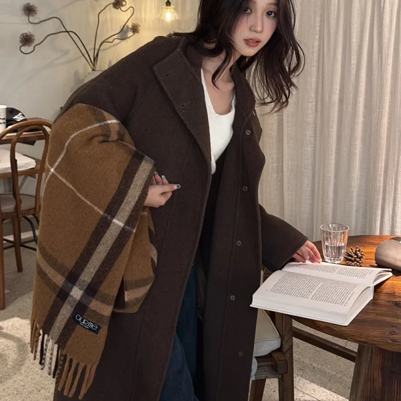 

Checkered scarf Korean women elegant sweet stylish blended wool shawl long warm neck wrap