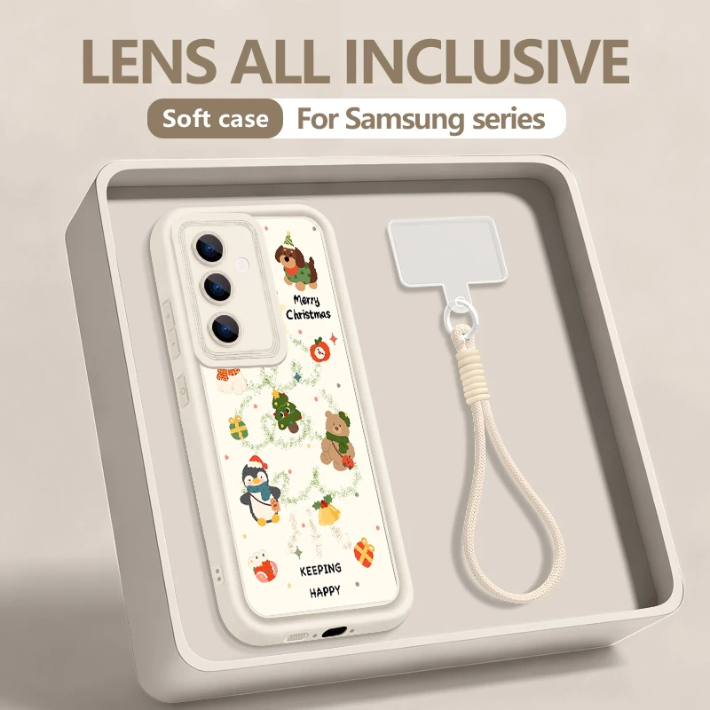 S25 borda caso bonito dos desenhos animados filhote de cachorro urso cordão caso para samsung s24 ultra s23 s22 s21 fe a17 a54 a15 a35 a55 a16 a26 a36 a56 5g