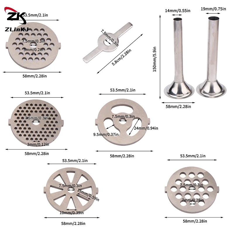(ZYDD01) 1Pc/2Pcs Meat Grinder Blades Plate Discs Pinion Mixer Spare Parts Stainless Steel Grille For Food Grinder Accessories