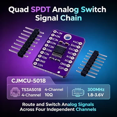 TS3A5018 10Ω Quad SPDT Analog Switch Module, 4-Ch 300MHz 3.5ns Low Power for Signal Routing