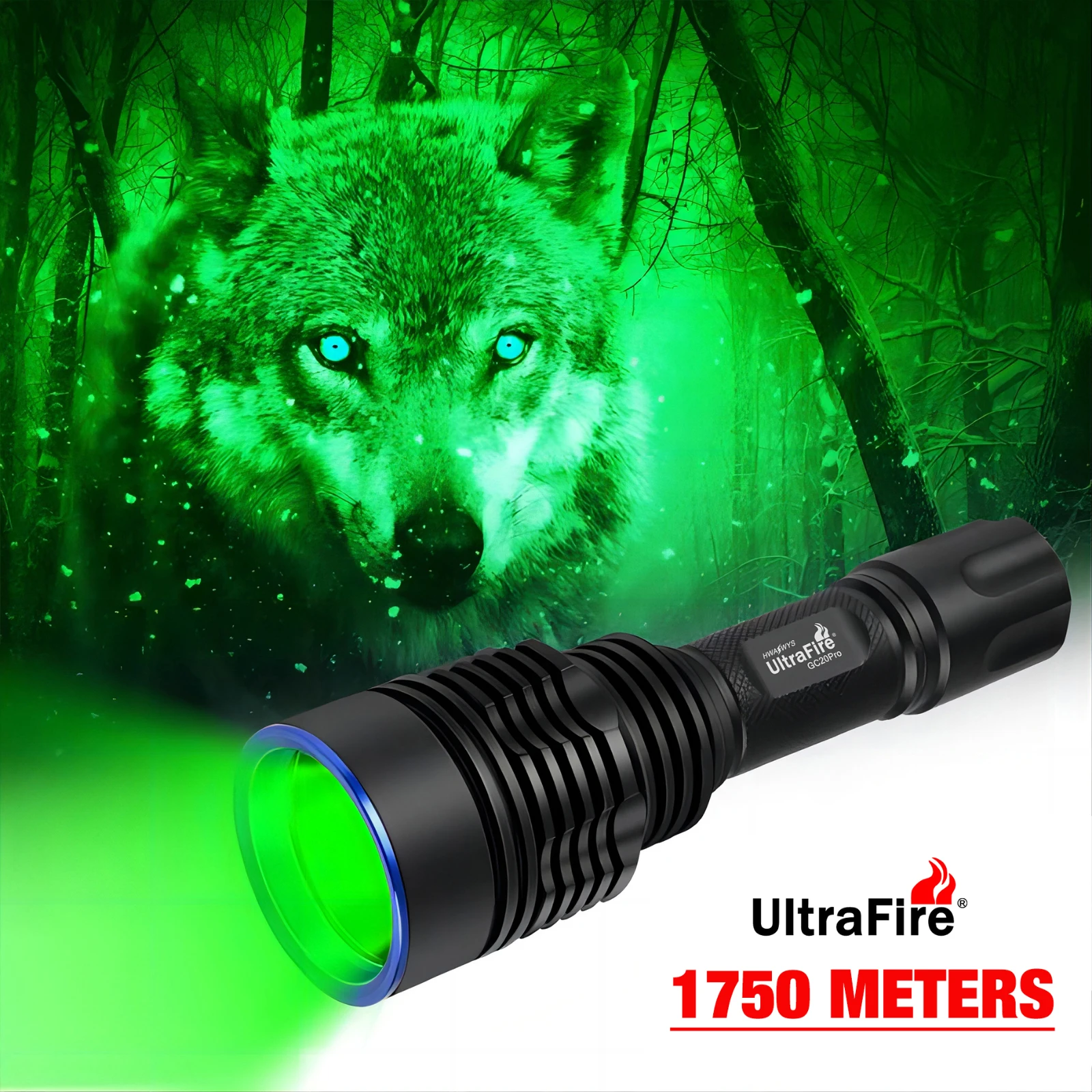 UltraFire GC20 Pro 20W Green Hunting Flashlight 2200LM 1750M Long Range Powerful LED Tactical Torch Night Vision Predator Lights