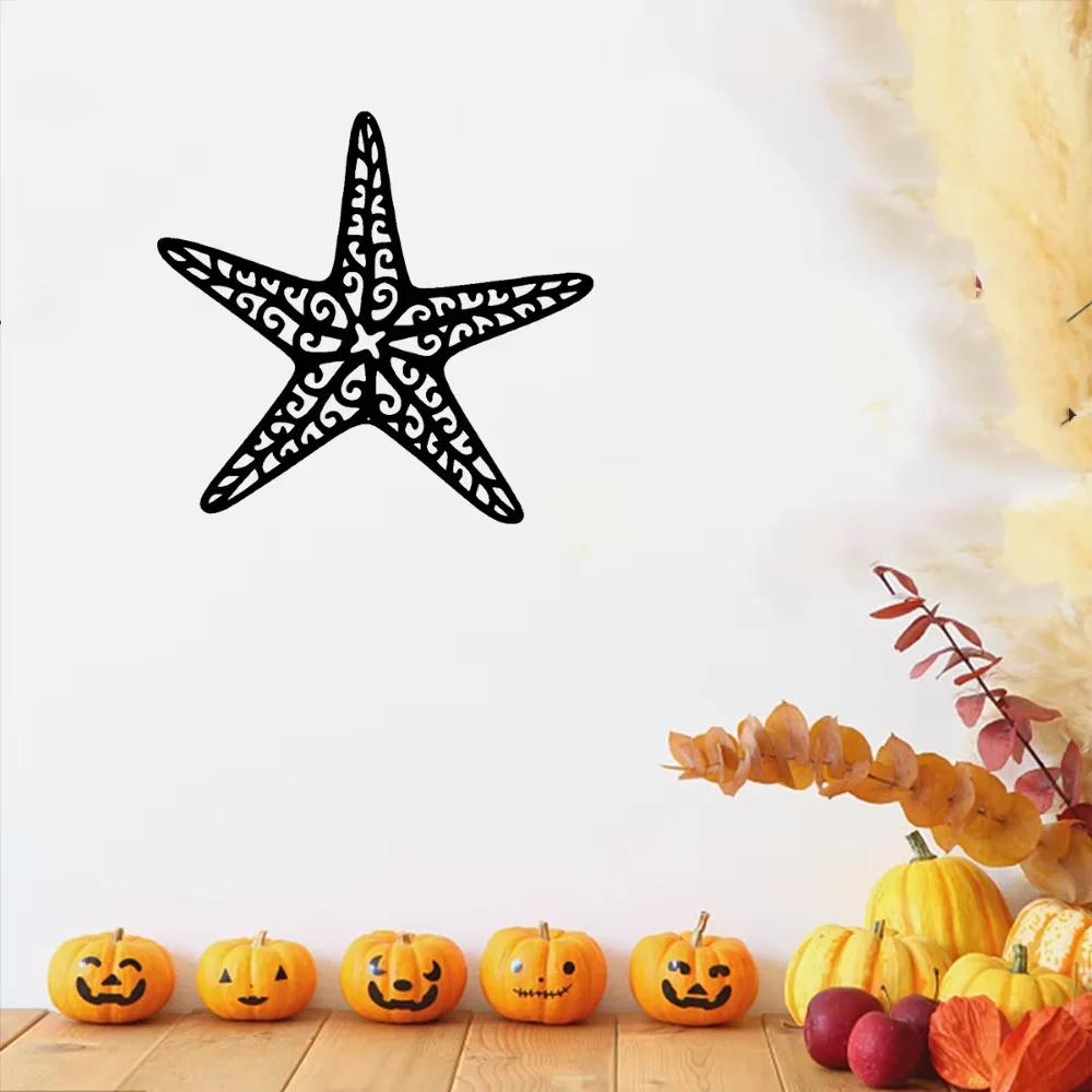 ديكور حائط على شكل نجم البحر المعدني الساحلي. قطعة داخلية أنيقة. معلقة على الحائط أنيقة لموضوع المنزل الساحلي