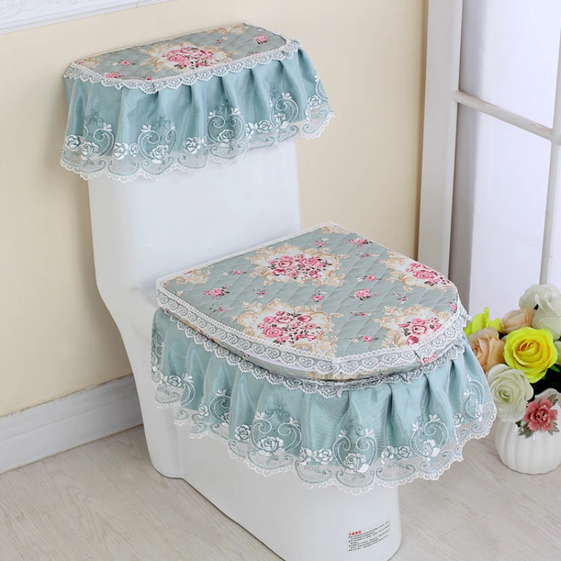 

3 шт. комплект, кружевная ткань, чехол на сиденье для унитаза для ванной комнаты с застежкой-молнией, толстая подушка для сиденья, наконечник, моющиеся, удобные закрытия, инструмент Protecto