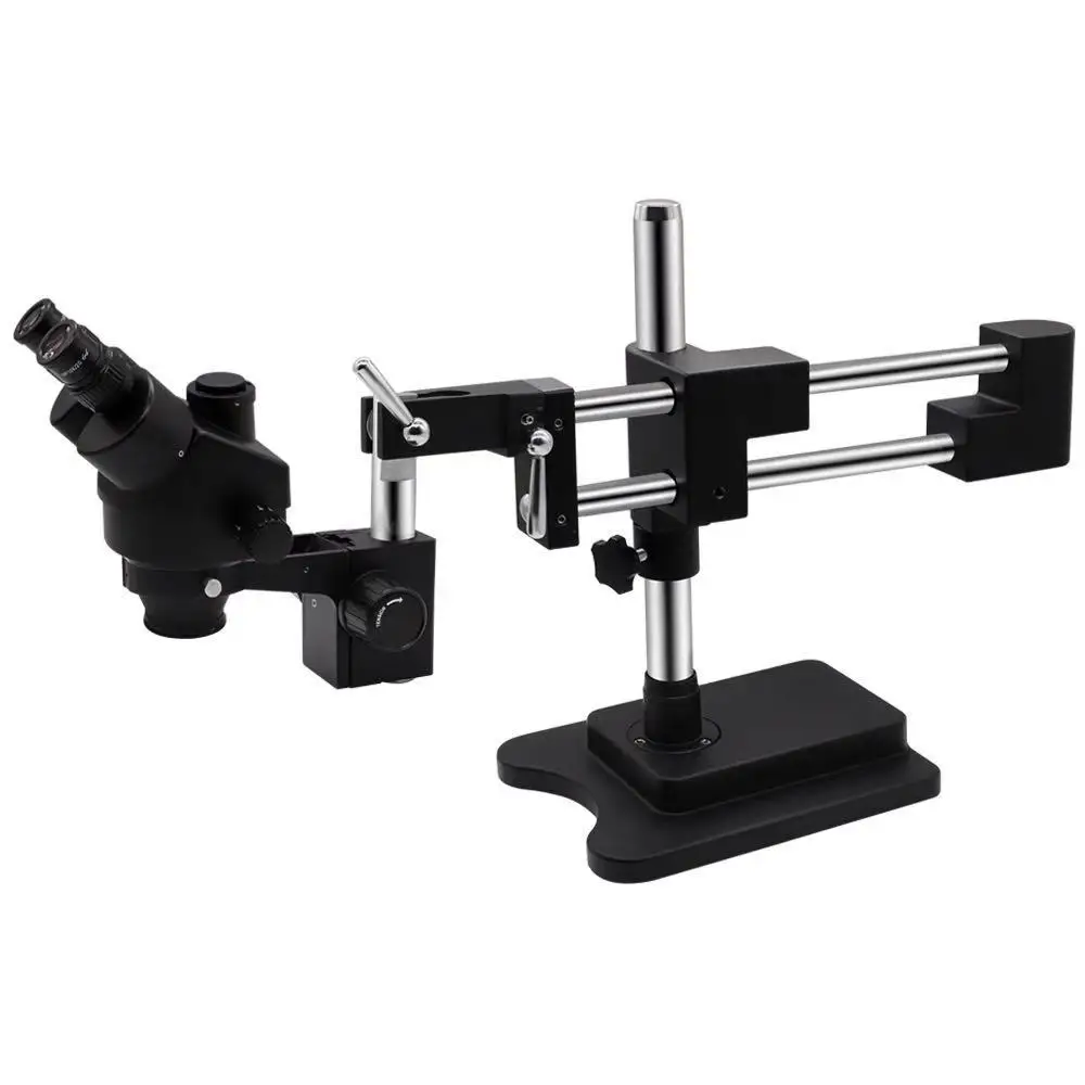 Black Optical Microscopio 7-45X Double Arm Stand Focus Holder Stereo Zoom Microscope With Led Lamp