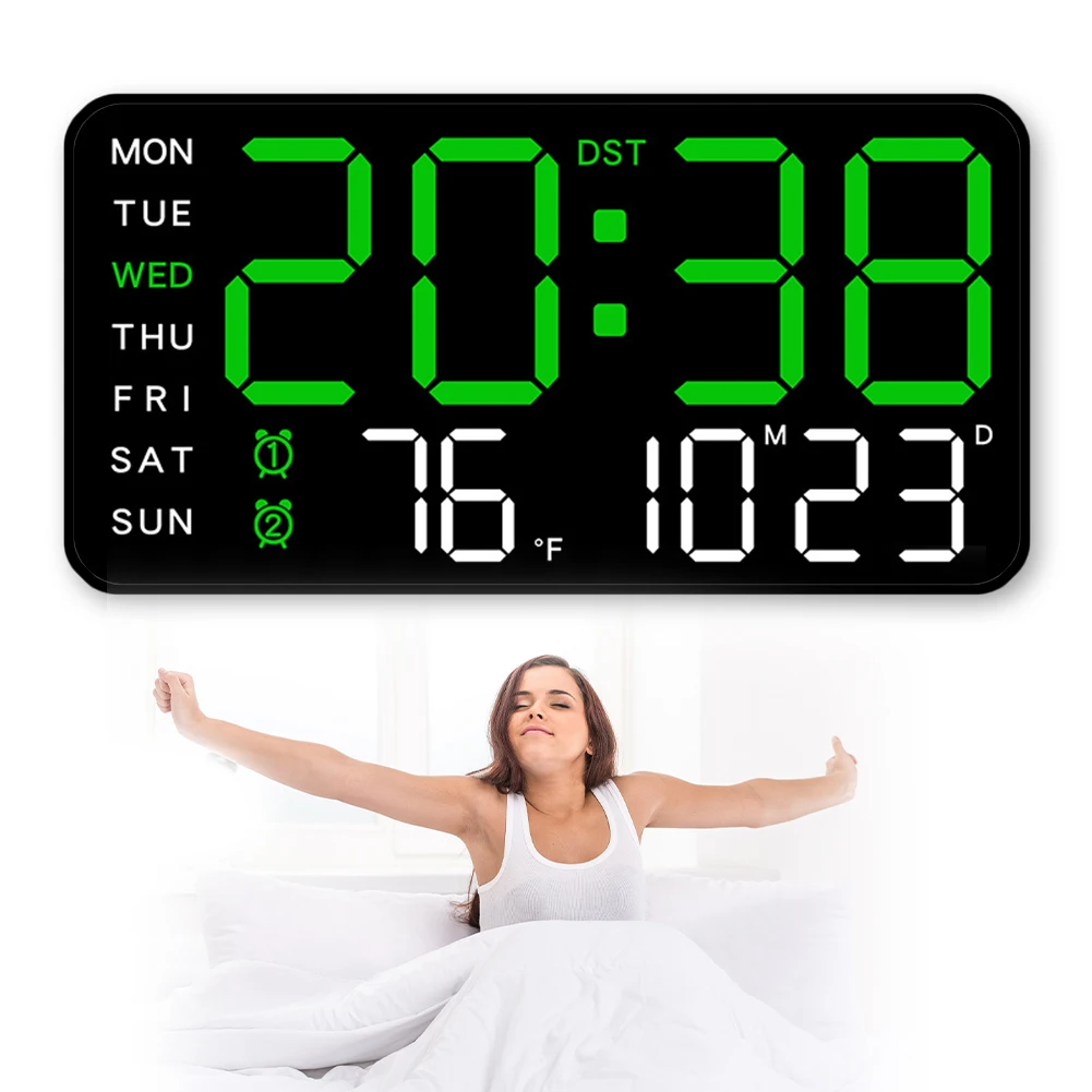 

Digital Alarm Clock Electronic Wall Clock Large Number Display Bedside Alarm Clock Boarderless Wall-mounted Clock for Bedroom