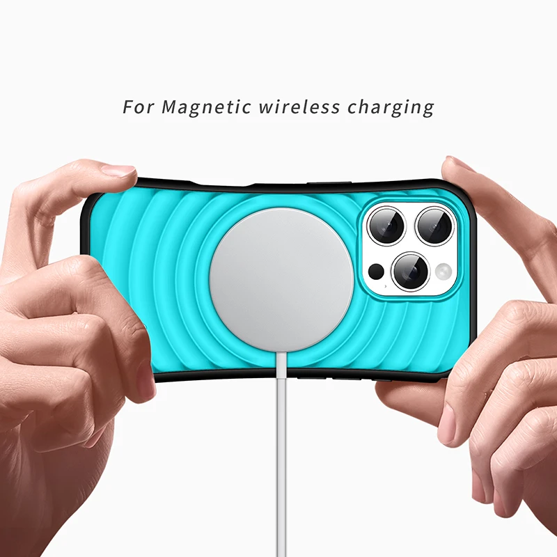 

Colorful Wavy Magsafe Magnetic Phone Case IPhone 16 15 14 13 12 Pro Max Plus Wireless Charging Shockproof Silicone Back Case