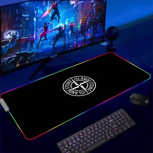S-STONE I-ISLAND 럭셔리 RGB 빛나는 키보드 데스크 매트 LED 라이트 컬러 미끄럼 방지 고무 PC 방수 오피스 마우스 컴퓨터