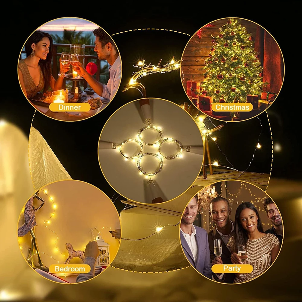 LED Wine Bottle Lights with Cork, 2M 20 LED USB Rechargeable Wine Bottle Lights Cork Light Copper Wire DIY Decorat String Light