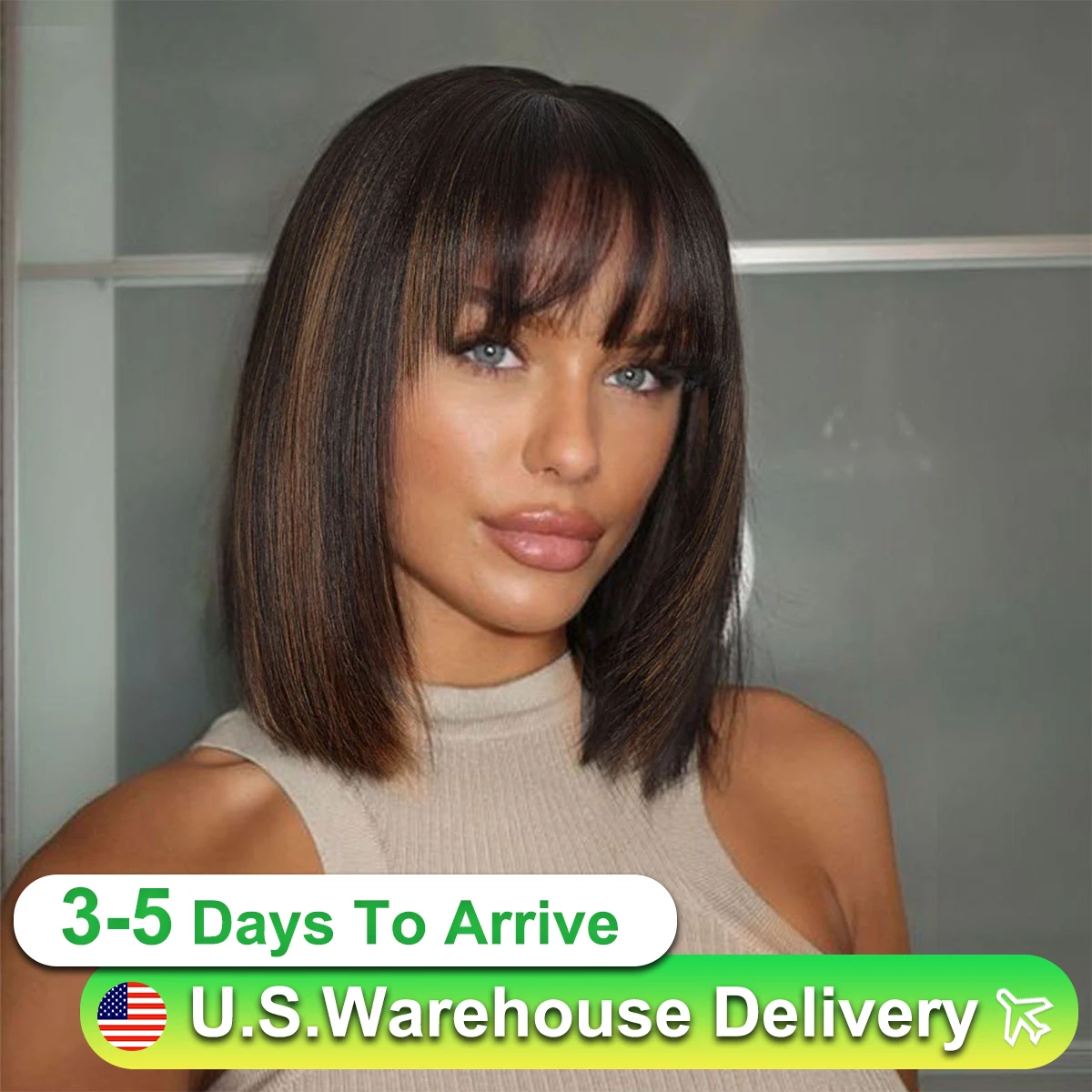 

Wig Woman Short BOBO Black Air Bangs Synthetic Wig Girl Short Straight Hair Natural Heat Resistant Daily Use Full Head Cover
