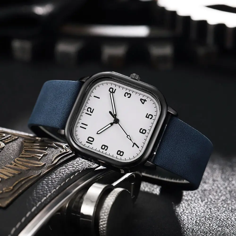 Leather Strap Quartz Watch Minimalist Design Square Dial Business Wristwatch Water Resistant Alloy Case Sports Watch