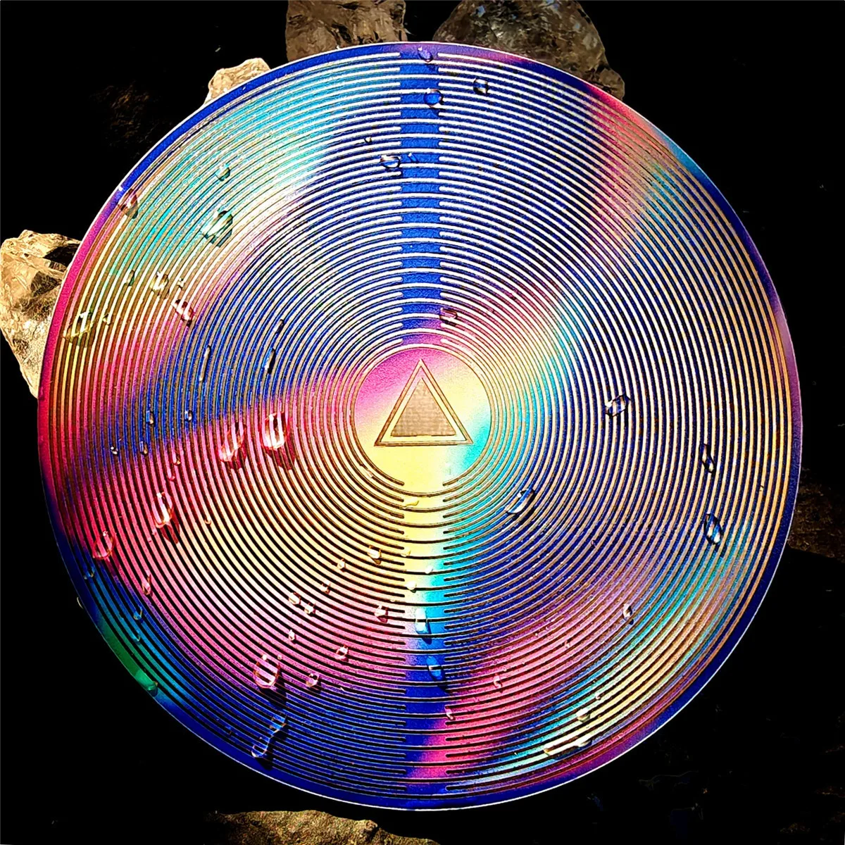 Rainbow Pyramid Double-Sided Energy Disk 40 Circles Concentric MWO Meditation Energy Field Copper Gold-Plated Waterproof