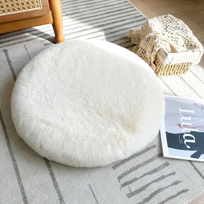 

Faux Rabbit Fur Futon Cushion, Plush Tatami Chair Cushion, Japanese-style Round Floor Mat, Memory Foam Meditation Seat Cushion