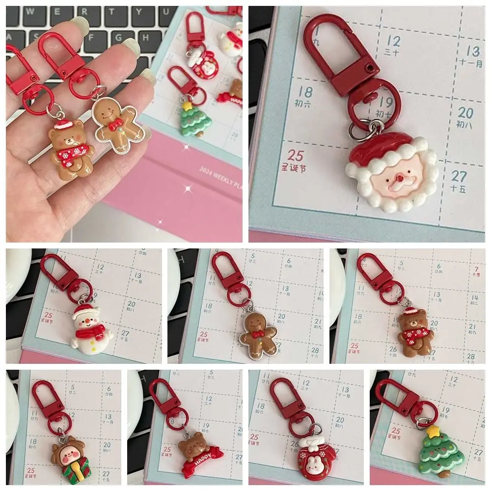 Gingerbread Man Xmas Santa Claus Pendant Snowman Backpack Charms Christmas Resin Key Chain Key Ring Ornaments Elk