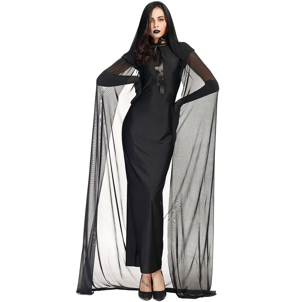 Robe Fantôme Noire en Maille pour Halloween, Costume de Cosplay pour Femme Adulte