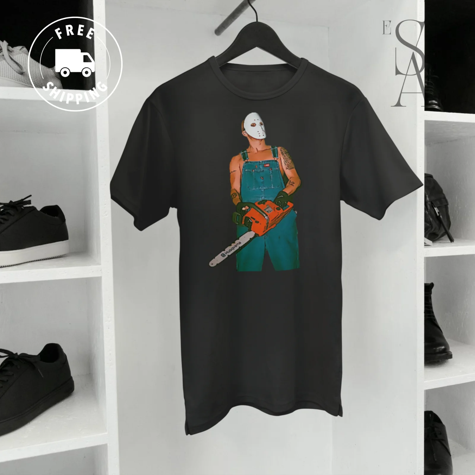 Eminem Artistic Simple Unisex Premium Cotton T-Shirt Black Crew Cut Gift