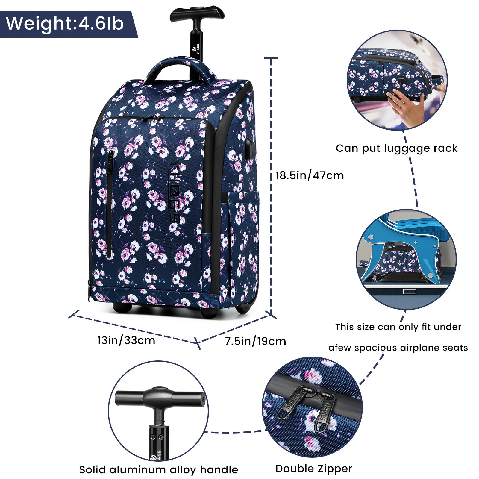 Rolling Backpack Travel Backpack Business Rolling Luggage Backpack Waterproof Luggage Bags Cabin Carry on Bag Multifunctional