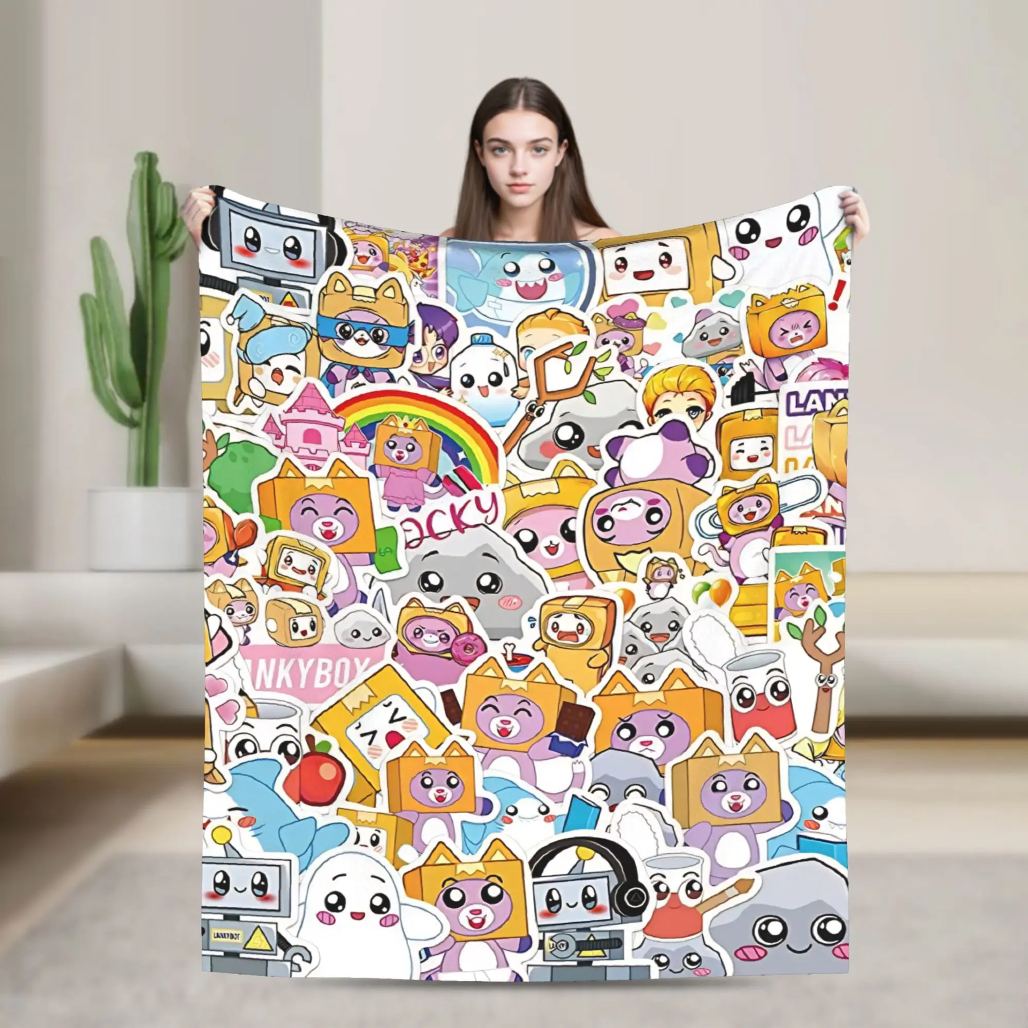 

Foxy Boxy and Rocky Lankybox Soft Blanket Camping Plush Throw Blanket Aesthetic Living Room Flannel Bedspread Sofa Bed Cover