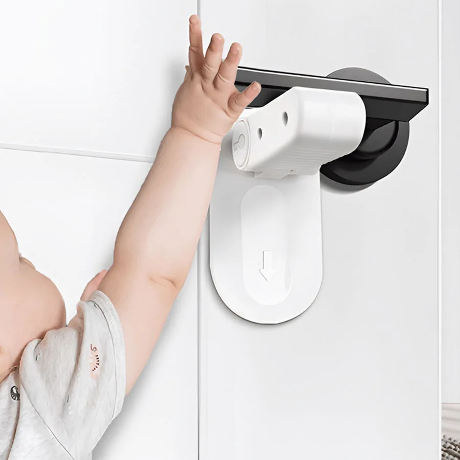 Childproof Door Handle Safety Lock with No-Drill Mounting Clips for Baby & Pet Protection Prevents Door Opening & Pinch Hazards