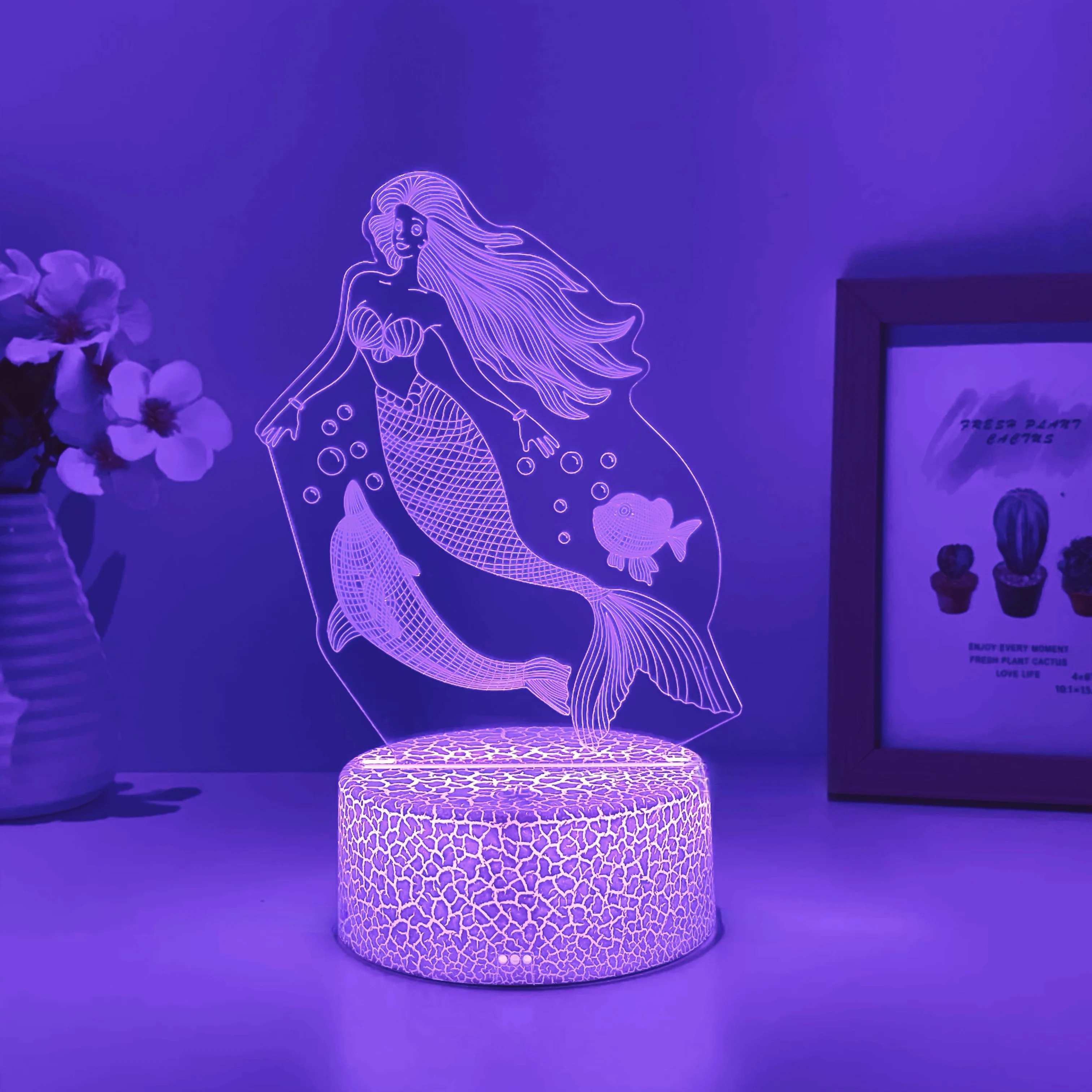 1pc mermaid 3D nightlight, USB plug-in, 7 colors, touch control, Thanksgiving, birthday, holiday gifts for friends.