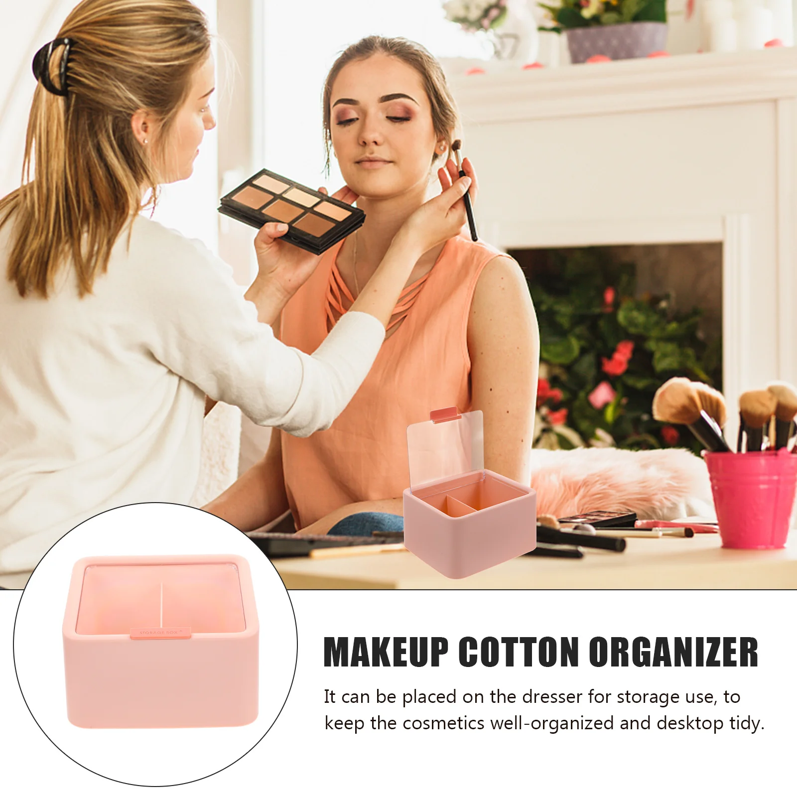 

Household Cotton Pad Holder 2-Compartments Storage Box Clear Lid Makeup Organizer Lipstick Holder Desktop Storage Case