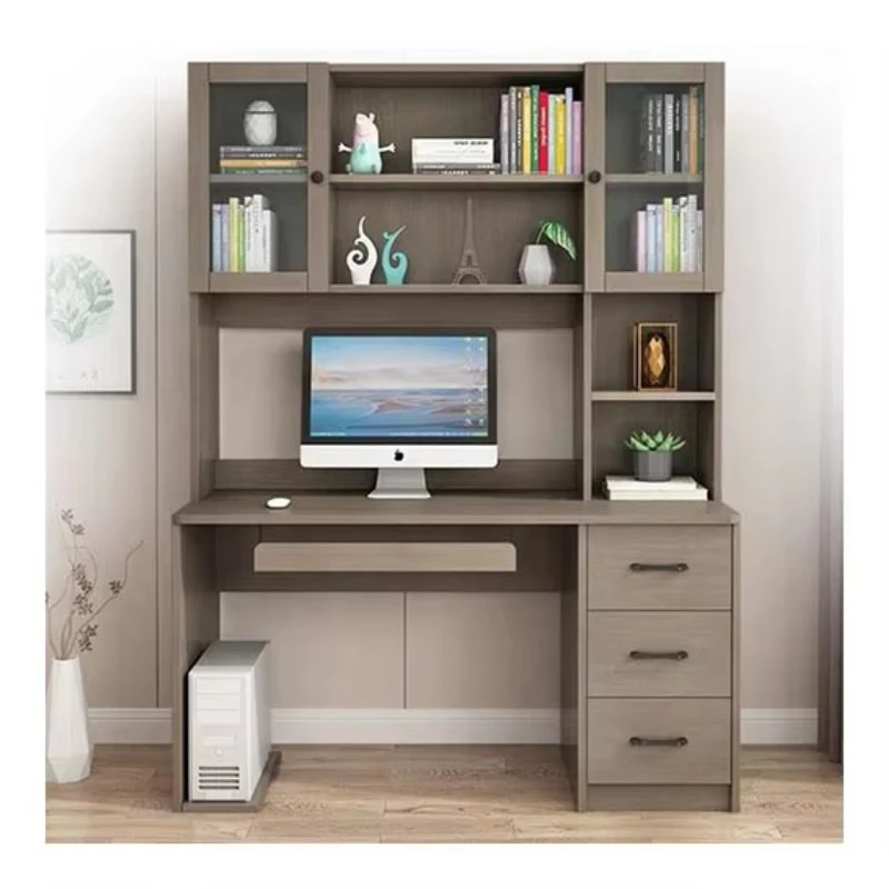 

Wooden study table with 3 drawers and bookshelf Laptop Home computer desk