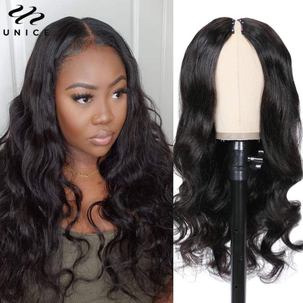 UNice Hair Body Wave V Part Wig & U Part Wig 100% Human Hair Natural Color Glueless Wig No / Mininal Leave Out Thin Part Wig