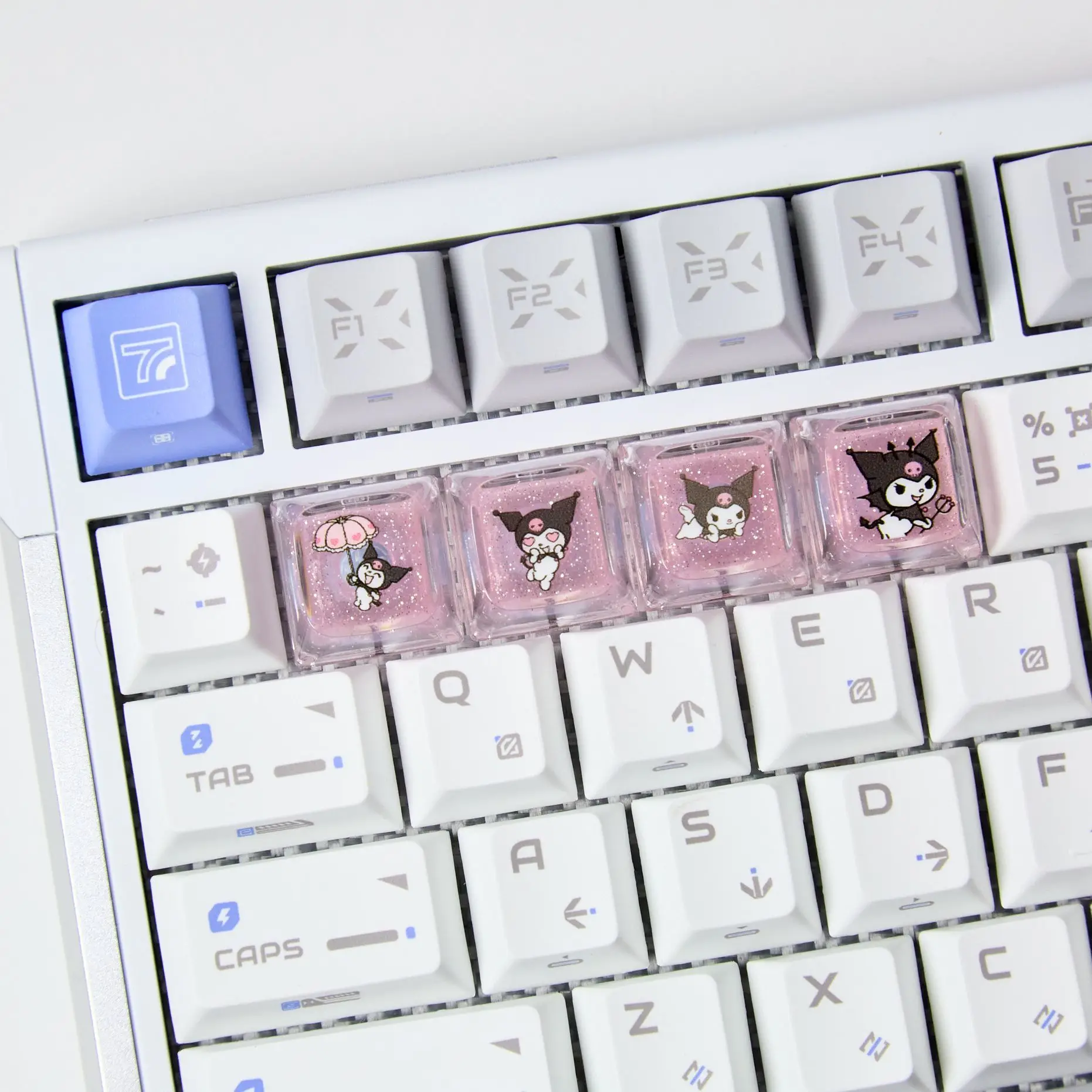 4 teclas kuromi transparente keycap personalizado dos desenhos animados diy kawaii keycaps para cereja mx switch teclado mecânico