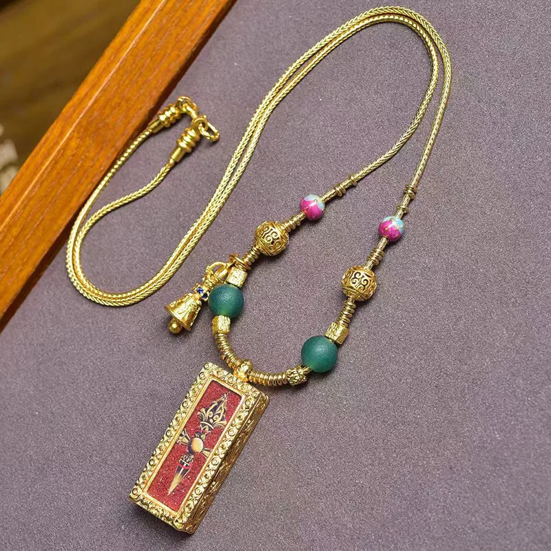 

Portable Thangka Yellow God of Wealth Niche a Statue of Buddha Clavicle Chain Vajra Pendant Jewelry Necklace