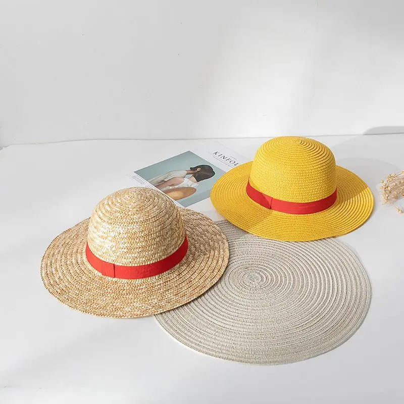 One Piece anime creative cosplay accessories Luffy sunshade straw hat yellow hat straw anime sun protection hat gift wholesale