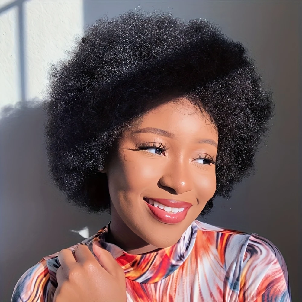 Afro kinky encaracolado onda peruca 150% densidade 6 Polegada pixie corte afro kinky encaracolado peruca de cabelo humano para mulher completa máquina feita peruca