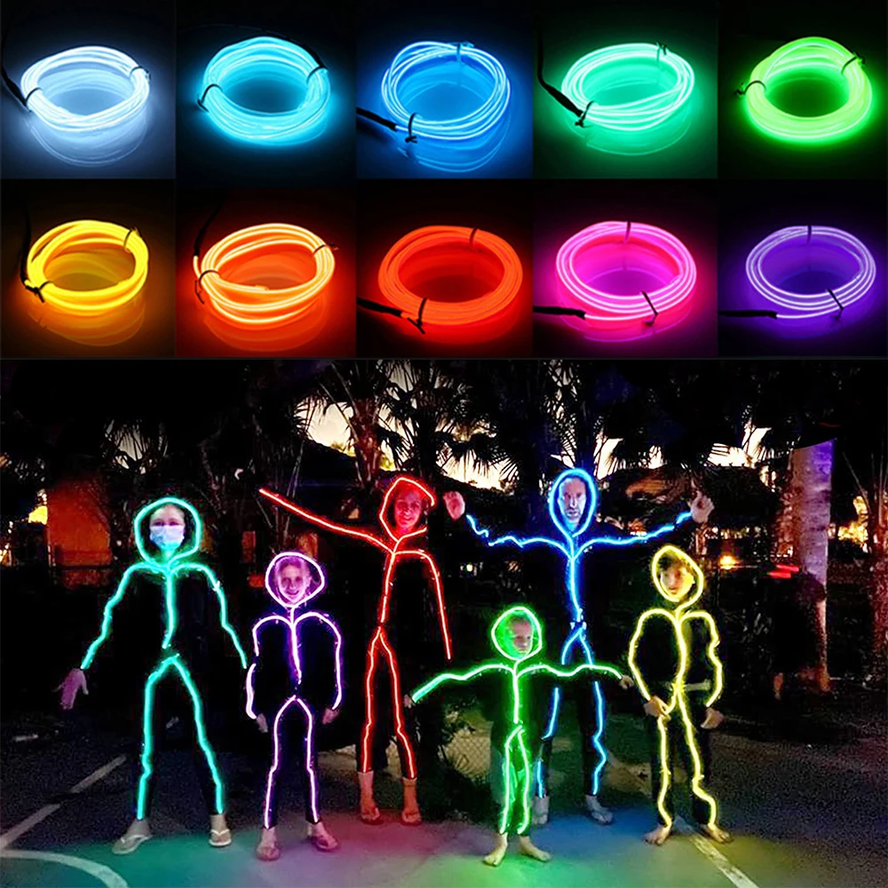 Neon Wire Light Bright Neon Light Strip EL Wire Illumination Tube Rope Lights DIY Halloween Christmas Party Bar Cosplay Costume