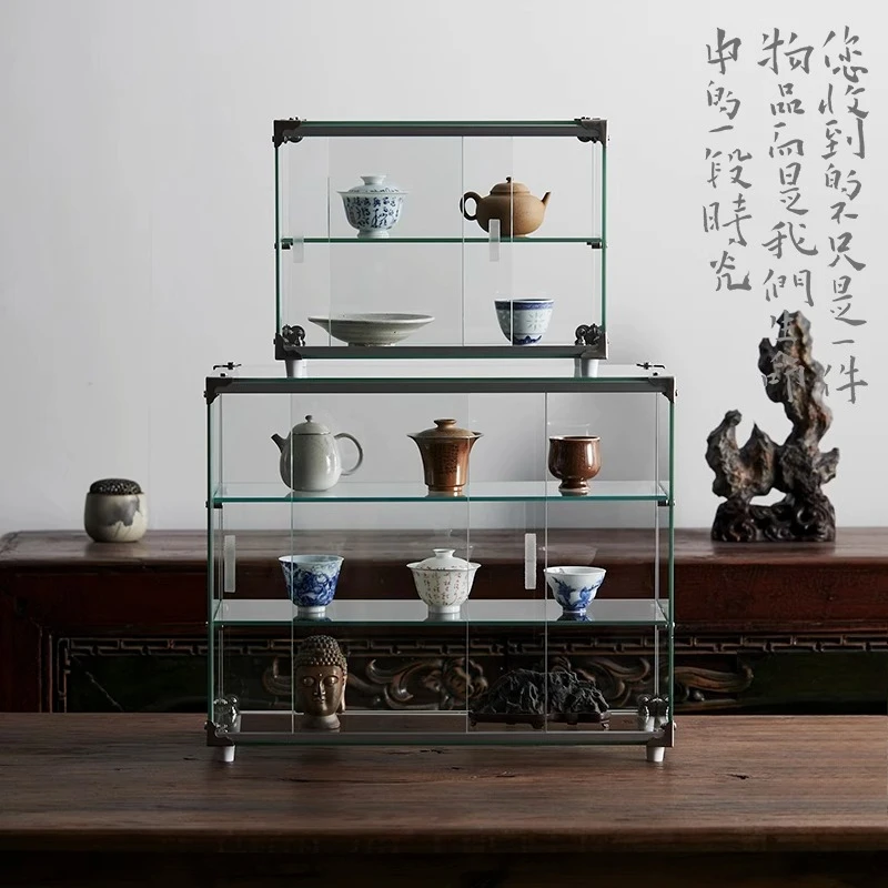 Medieval tea cabinet glass cabinet, tea ware storage display cabinet tea set display cabinet