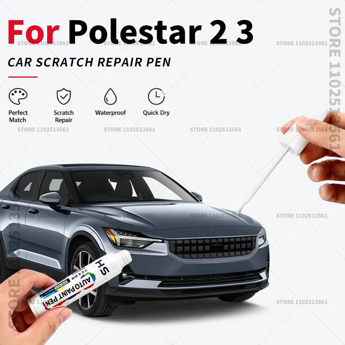 Car Touch Up Paint Pen Quick Repair Scratch Remover Auto Paint Brush Easy Application For Polestar 2 3 White Black Green Blue