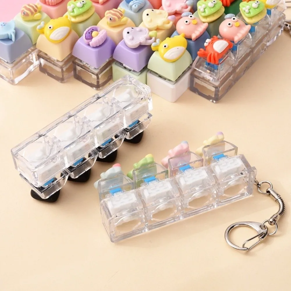 Cartoon 4-Key Marine Animals Keychain Squeezable Finger Button Dolphin Keychain Ocean-themed Funny Ocean Miniature Fidget Keycap