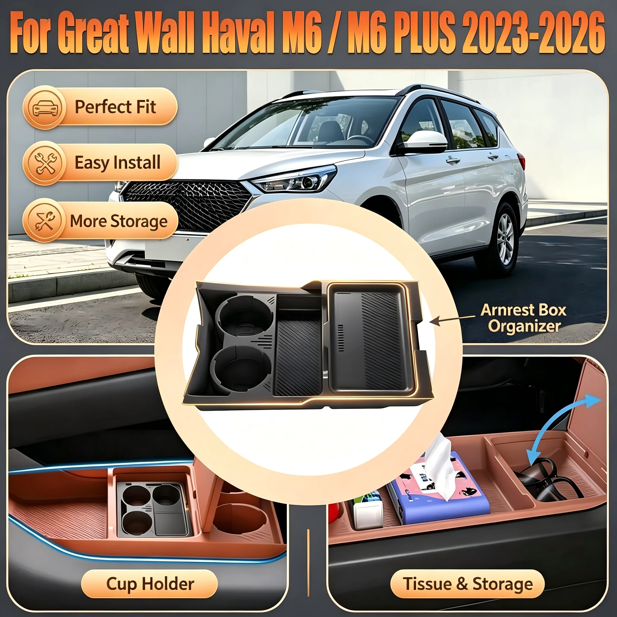 Silicone Center Console Drop-in Storage Organizer Tray Auto Accessories For GREAT WALL HAVAL M6 / M6 PLUS 2023-2026