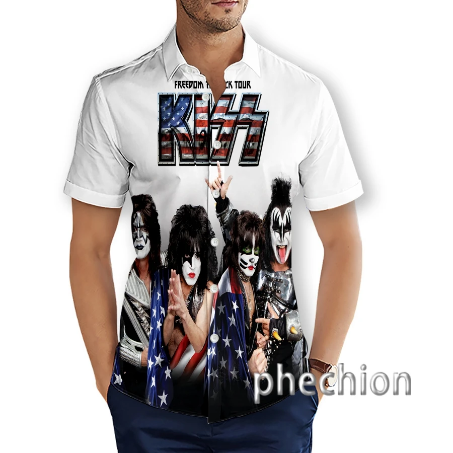 

Phechion New Fashion Men's Kiss Band 3D Print Hwaiian Short Sleeve Beach Shirts T11