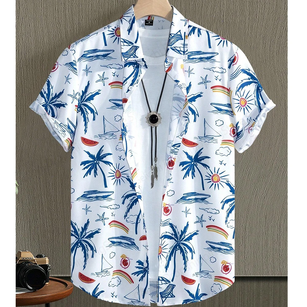 

Sunshine Beach Hawaiian Shirt Men Women Fashion Casual Loose Shirt Short Sleeve Blouse Festive Holiday Top Retro Outdoor Travil