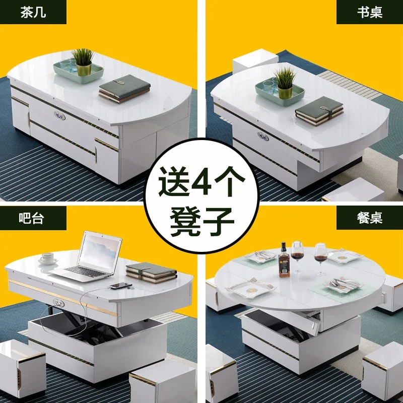 Premium electric multifunction foldable Coffee Table Living Room liftable and lowerable minimalist rectangle