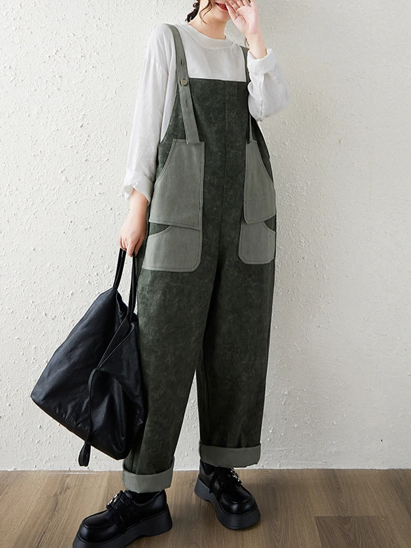 

Loose High Waist Denim Overalls Women's Faion Korean Sle Waed out Color Blo Large ket Autumn Season Cotton Jeans